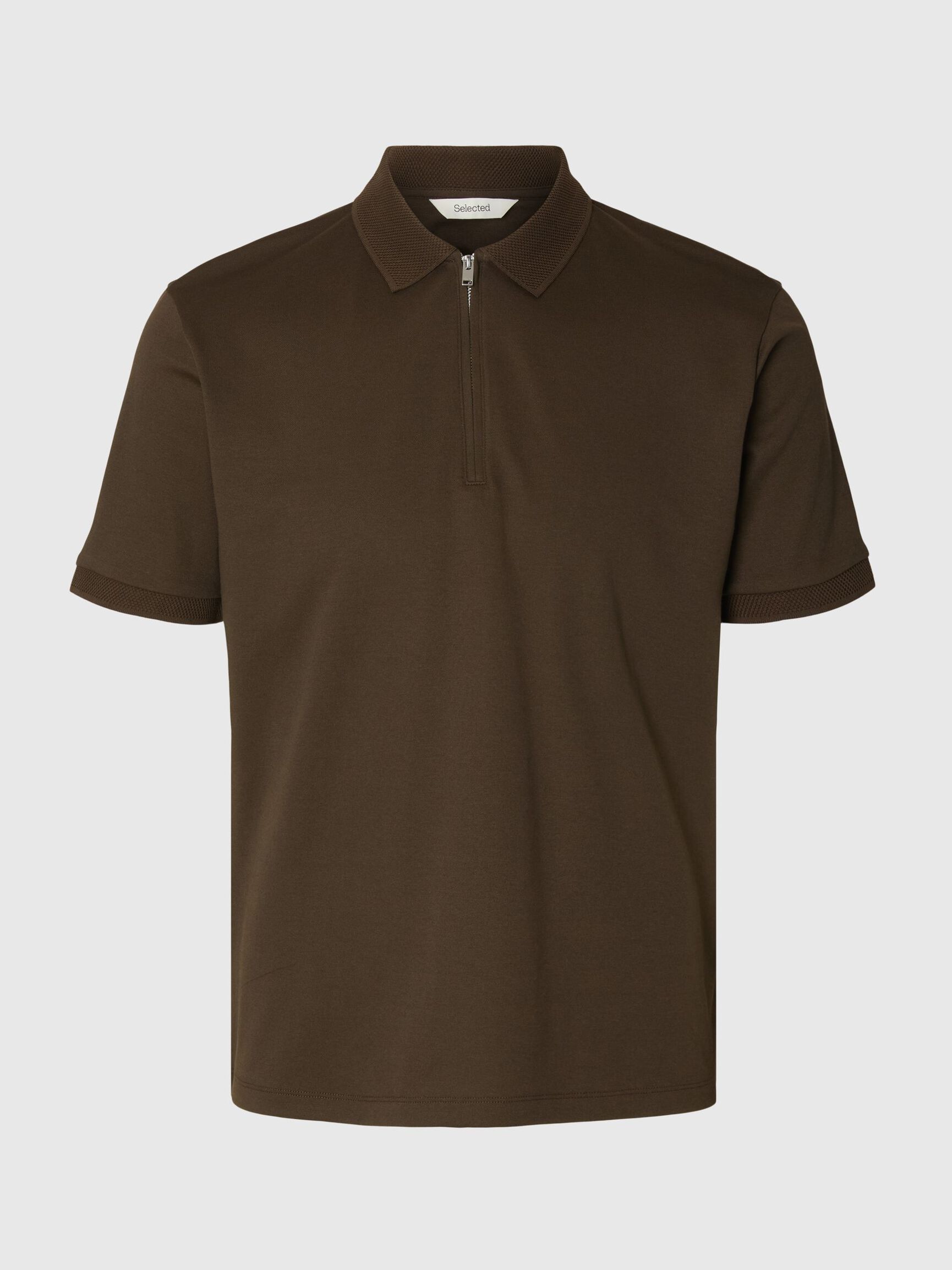 ZIPPER KNITTED POLO SHIRT, Delicioso, highres