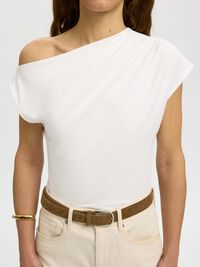 ASYMETRIC SHORT SLEEVED TOP, Bright White, highres
