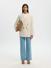 LINEN  DOUBLE-BREASTED BLAZER, Egret, highres
