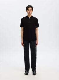 ZIPPER KNITTED POLO SHIRT, Black, highres