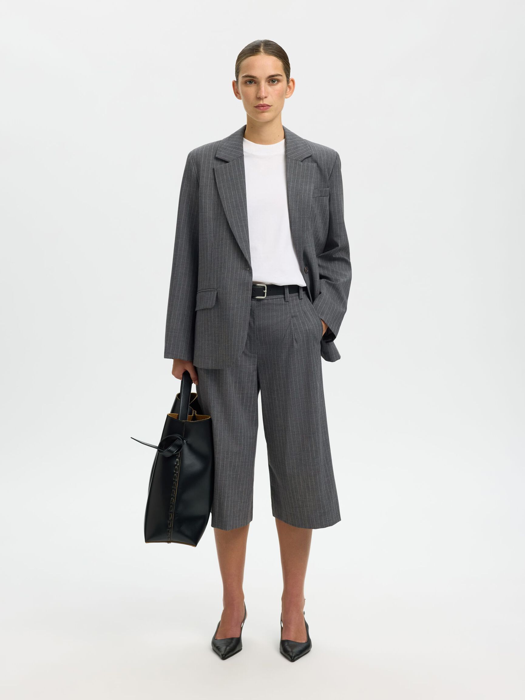 OVERSIZED PINSTRIPED BLAZER, Cool Grey, highres
