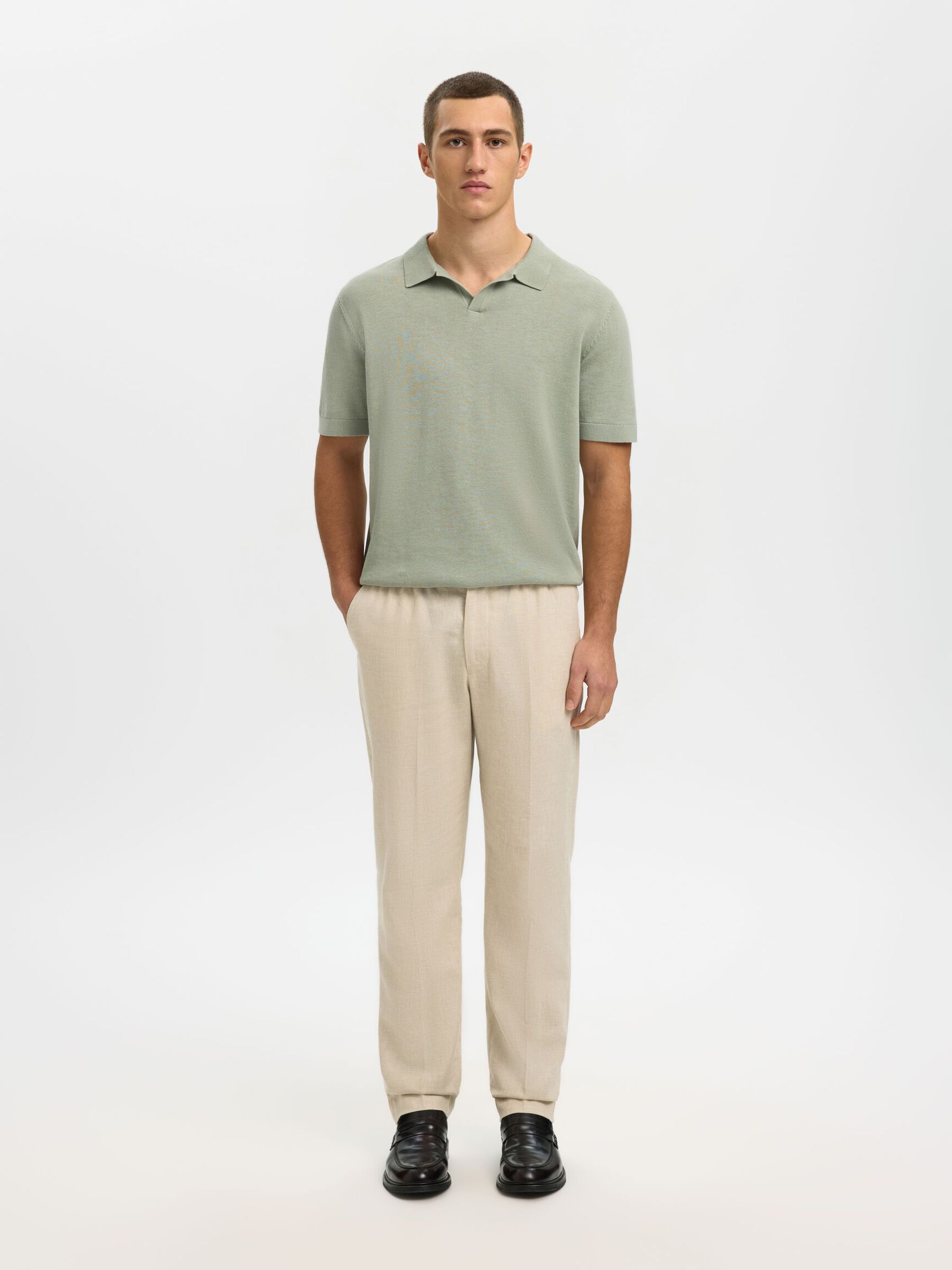 SHORT SLEEVED KNITTED POLO SHIRT, Aqua Gray, highres