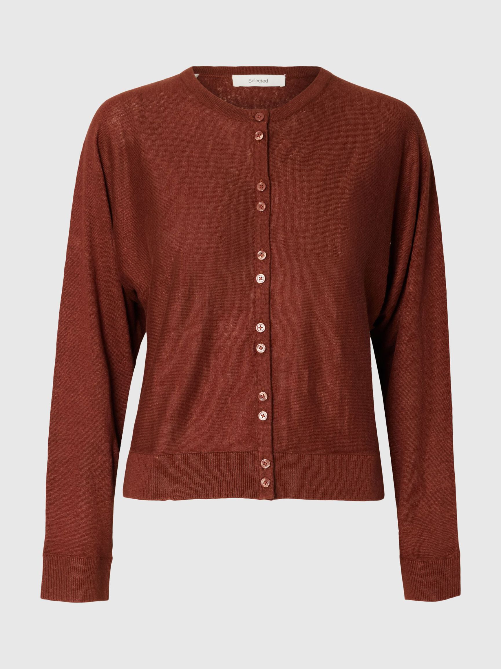 100% LINEN KNITTED CARDIGAN, Cherry Mahogany, highres