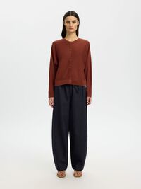 100% LINEN KNITTED CARDIGAN, Cherry Mahogany, highres