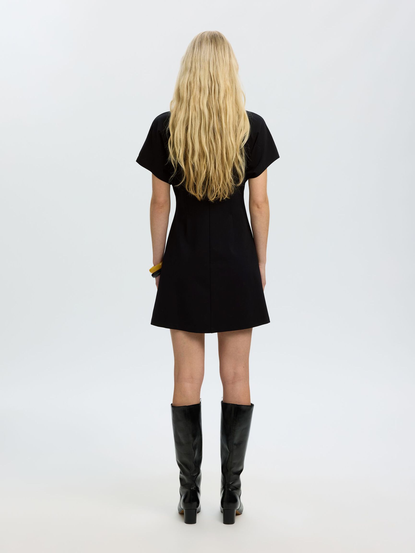 KISA KOLLU MINI ELBISE, Black, highres