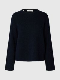WOOL BLEND KNITTED PULLOVER, Dark Sapphire, highres
