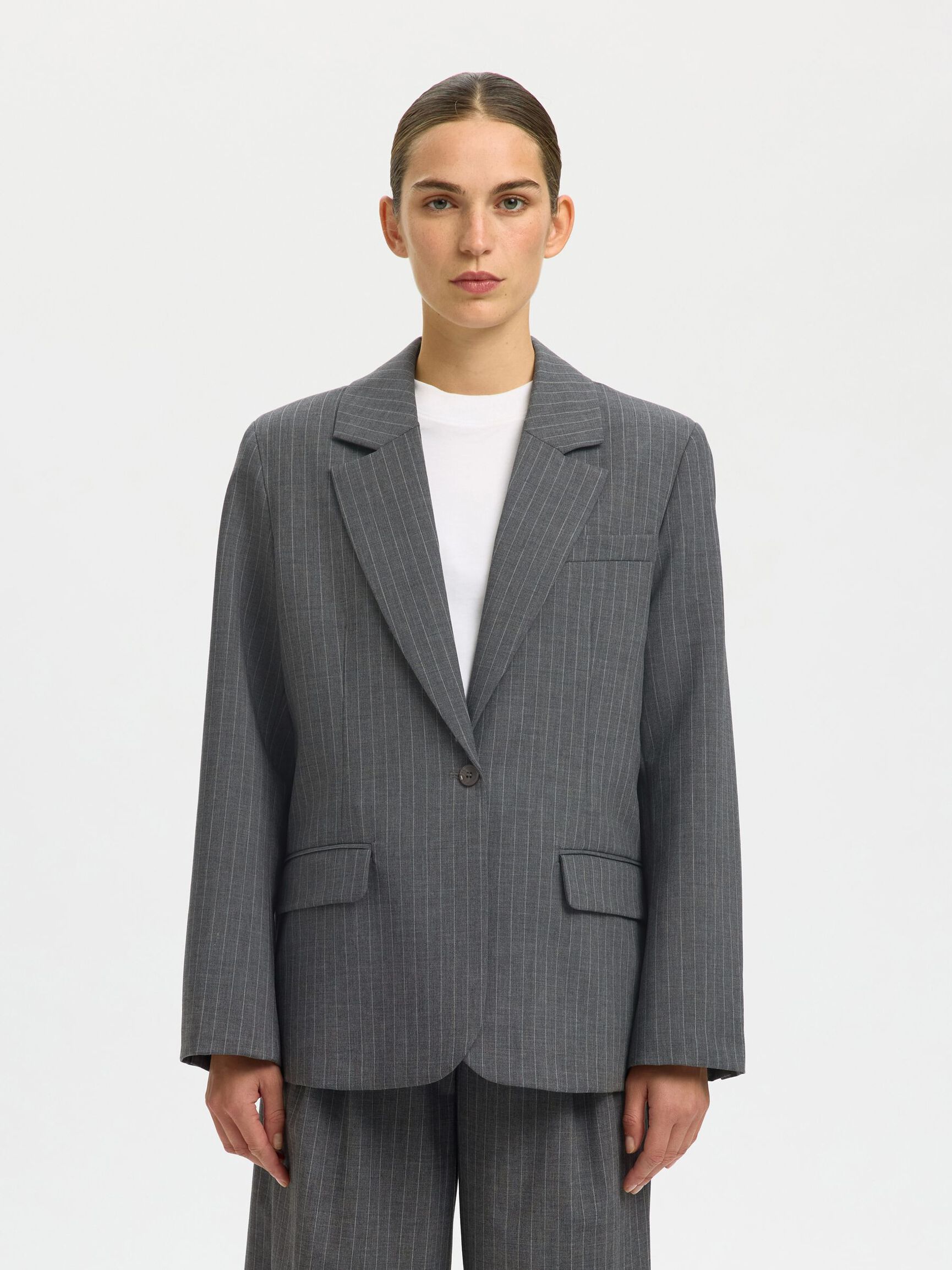 OVERSIZED PINSTRIPED BLAZER, Cool Grey, highres