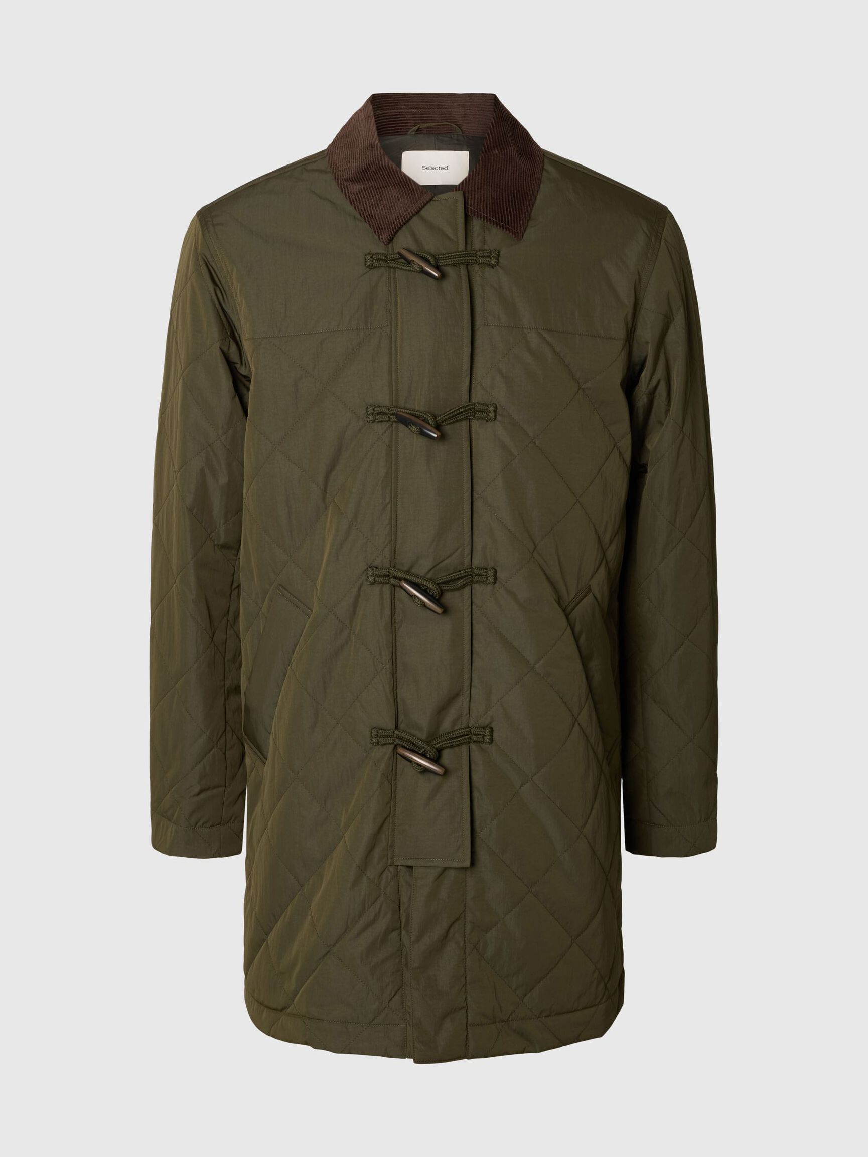 QUILTED DUFFLE COAT, Forest Night, highres