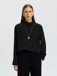YÜKSEK YAKA UZUN KOLLU BLUZ, Black, highres