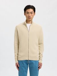 ZIPPED HIGH NECK PULLOVER, Oatmeal, highres