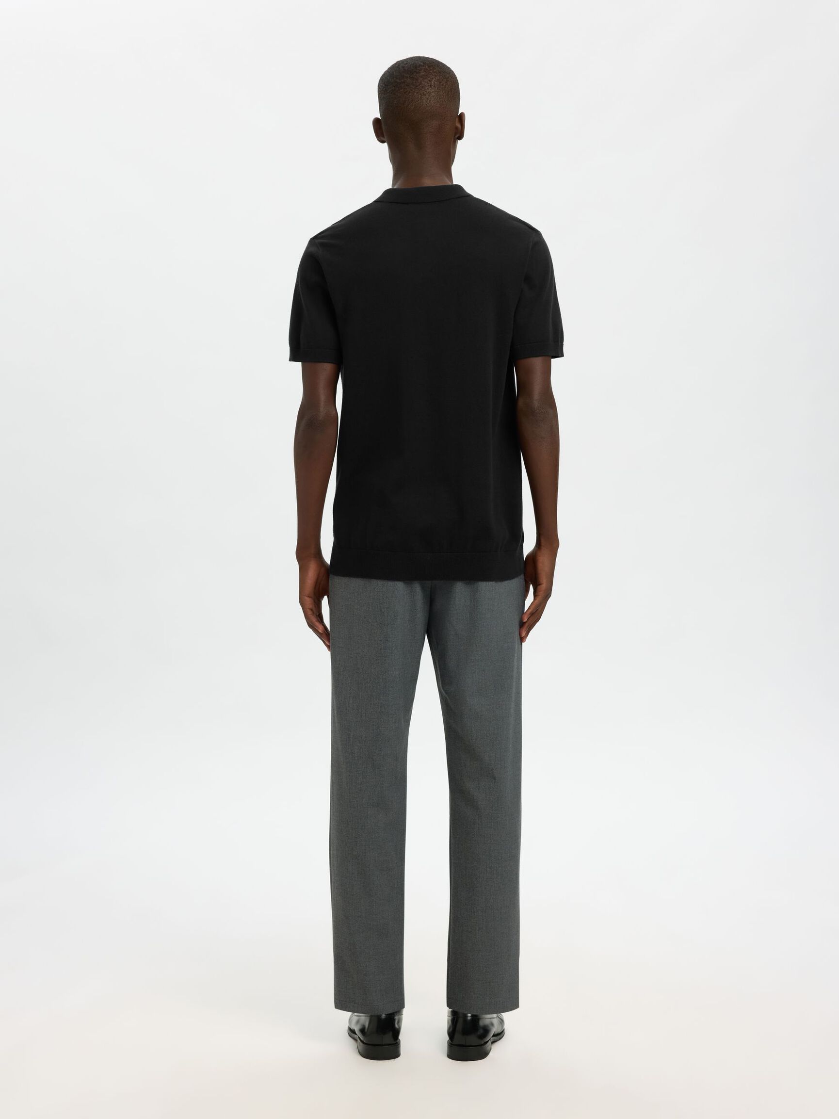 KNITTED POLO SHIRT, Black, highres
