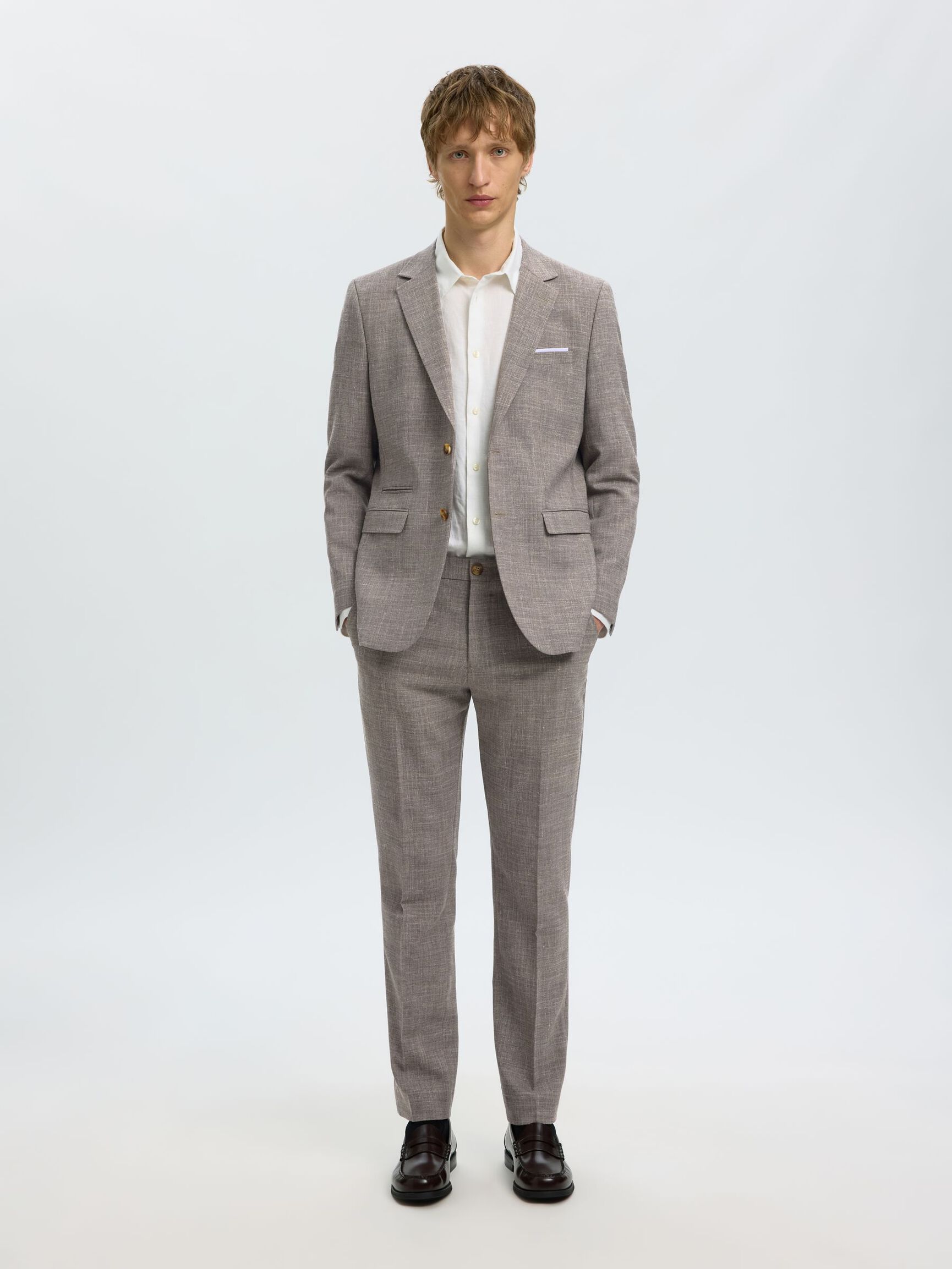 SLIM FIT SINGLE-BREASTED BLAZER, Dark Sand Melange, highres