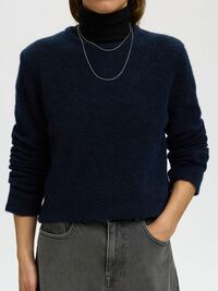 WOOL BLEND KNITTED PULLOVER, Dark Sapphire, highres