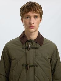 QUILTED DUFFLE COAT, Forest Night, highres