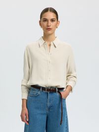 VISCOSE BLEND SHIRT, Sandshell, highres
