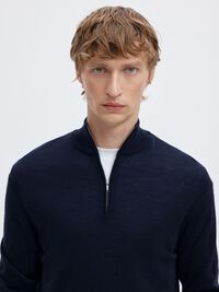 100% MERINO WOOL HALF-ZIP JUMPER, Navy Blazer, highres