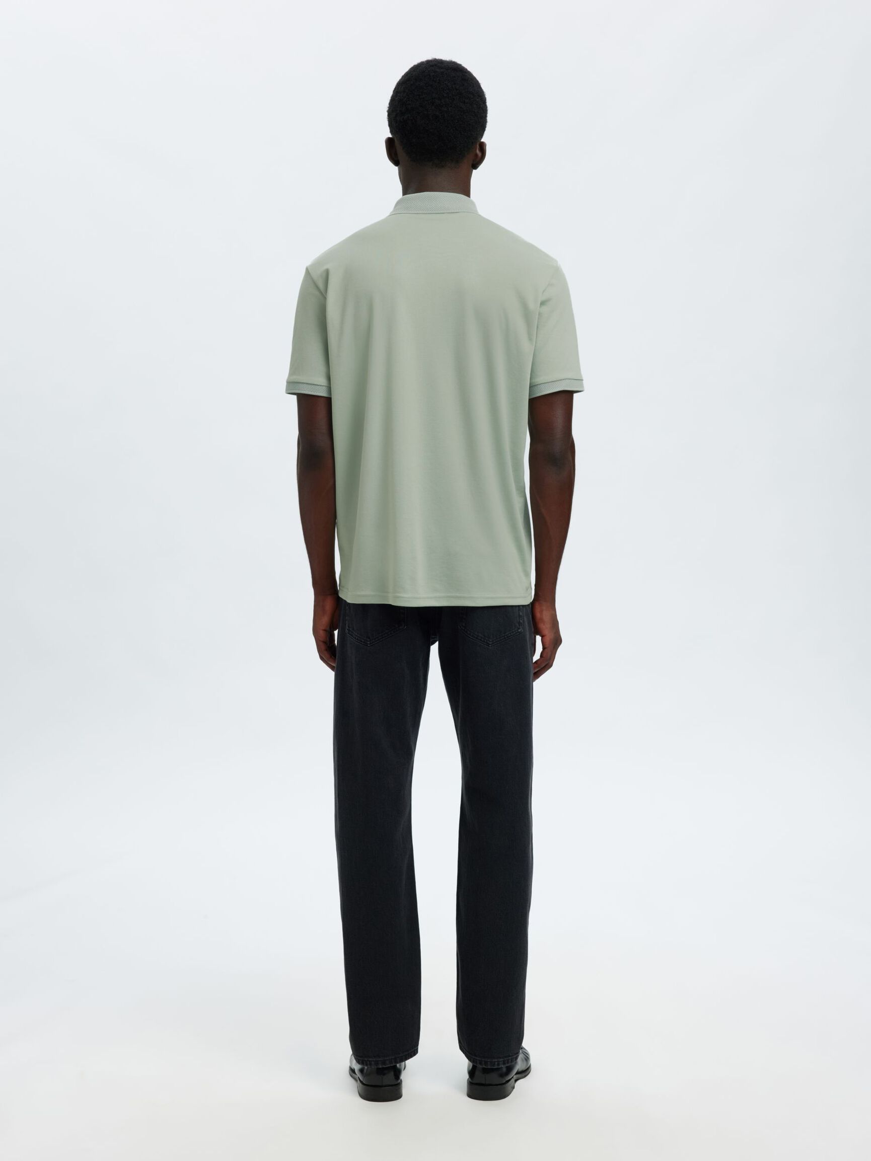 SHORT SLEEVED KNITTED POLO SHIRT, Aqua Gray, highres