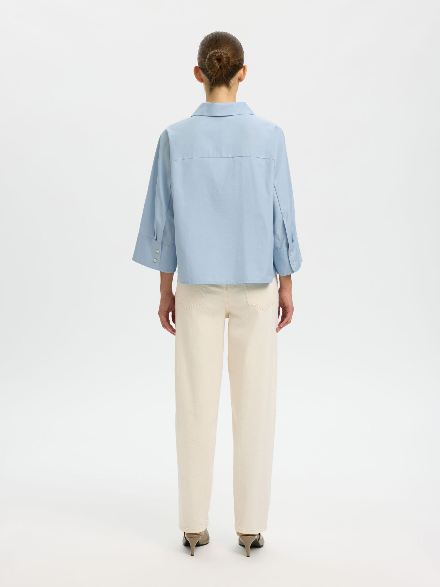 OVERSIZED 3/4 SLEEVED SHIRT, Cashmere Blue, highres