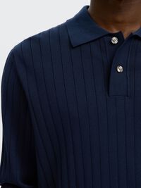 COTTON KNITTED POLO SHIRT, Navy Blazer, highres