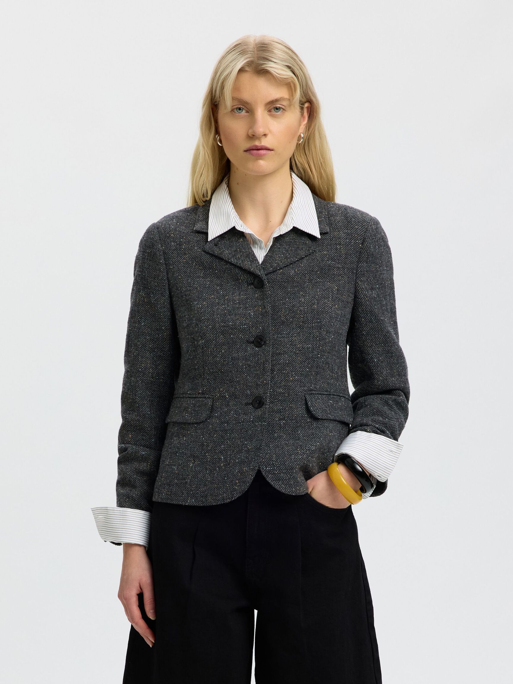 DÜĞMELI KISA BLAZER, Black, highres