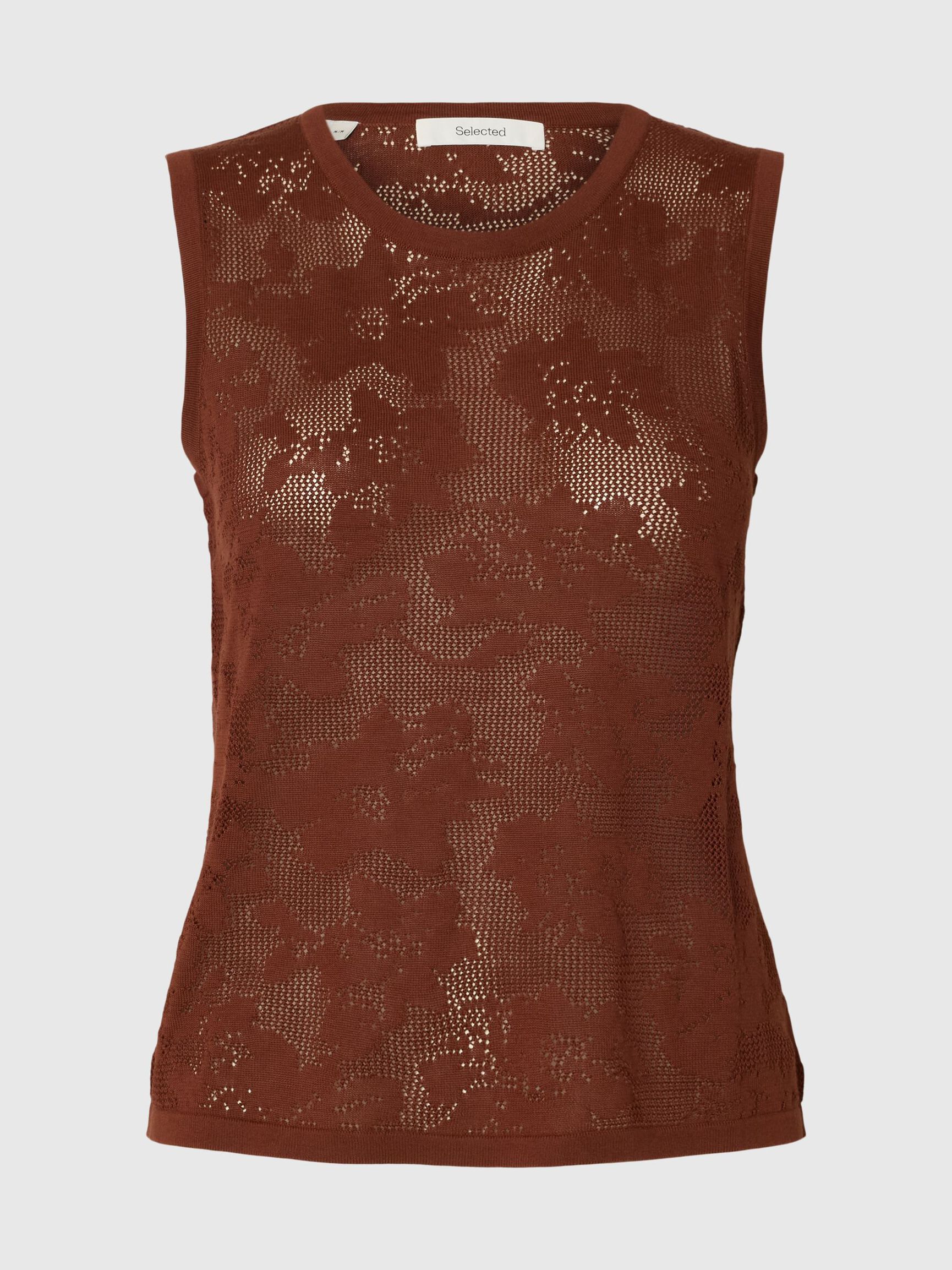 KOLSUZ TRIKO BLUZ ÖRGÜ ÜST, Cherry Mahogany, highres