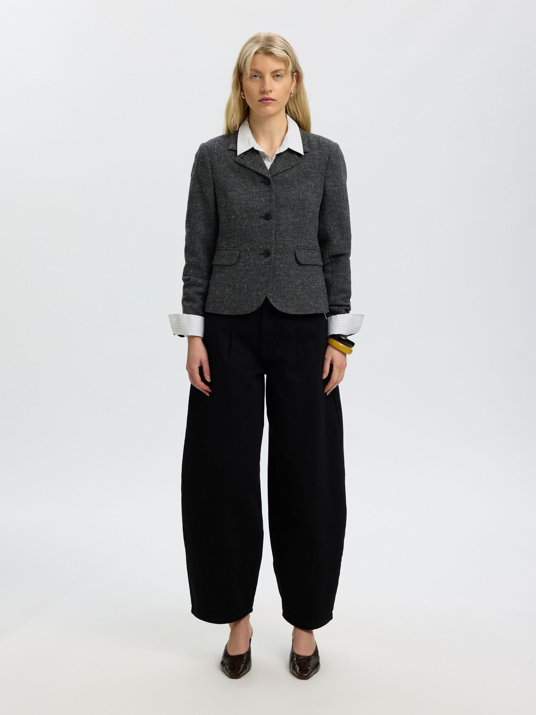 DÜĞMELI KISA BLAZER, Black, highres