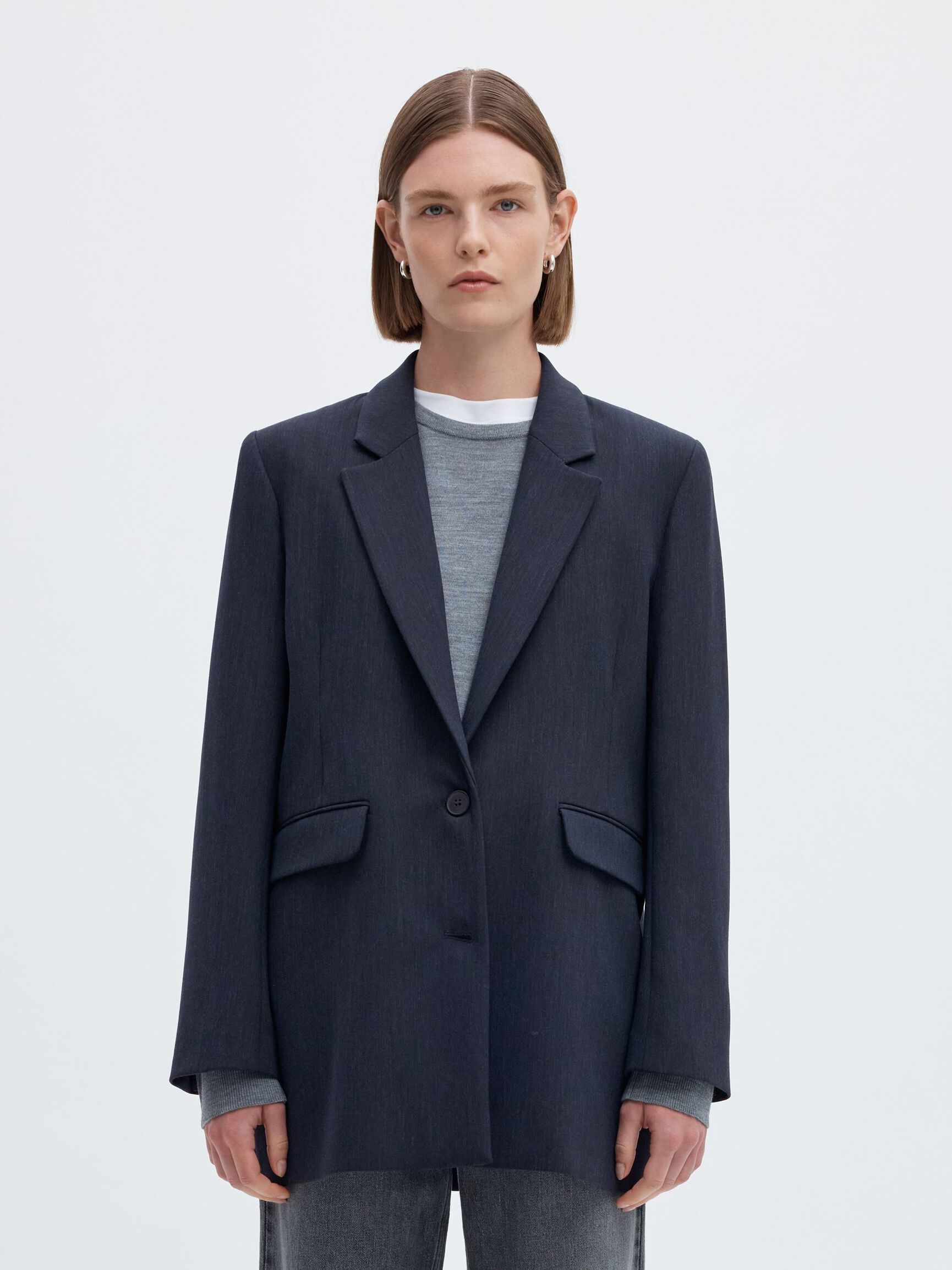 VISCOSE BLEND OVERSIZED BLAZER, Dark Sapphire, highres
