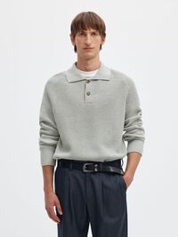 UZUN KOLLU TRIKO POLO ÖRGÜ POLO TIŞÖRT, Light Grey Melange, highres