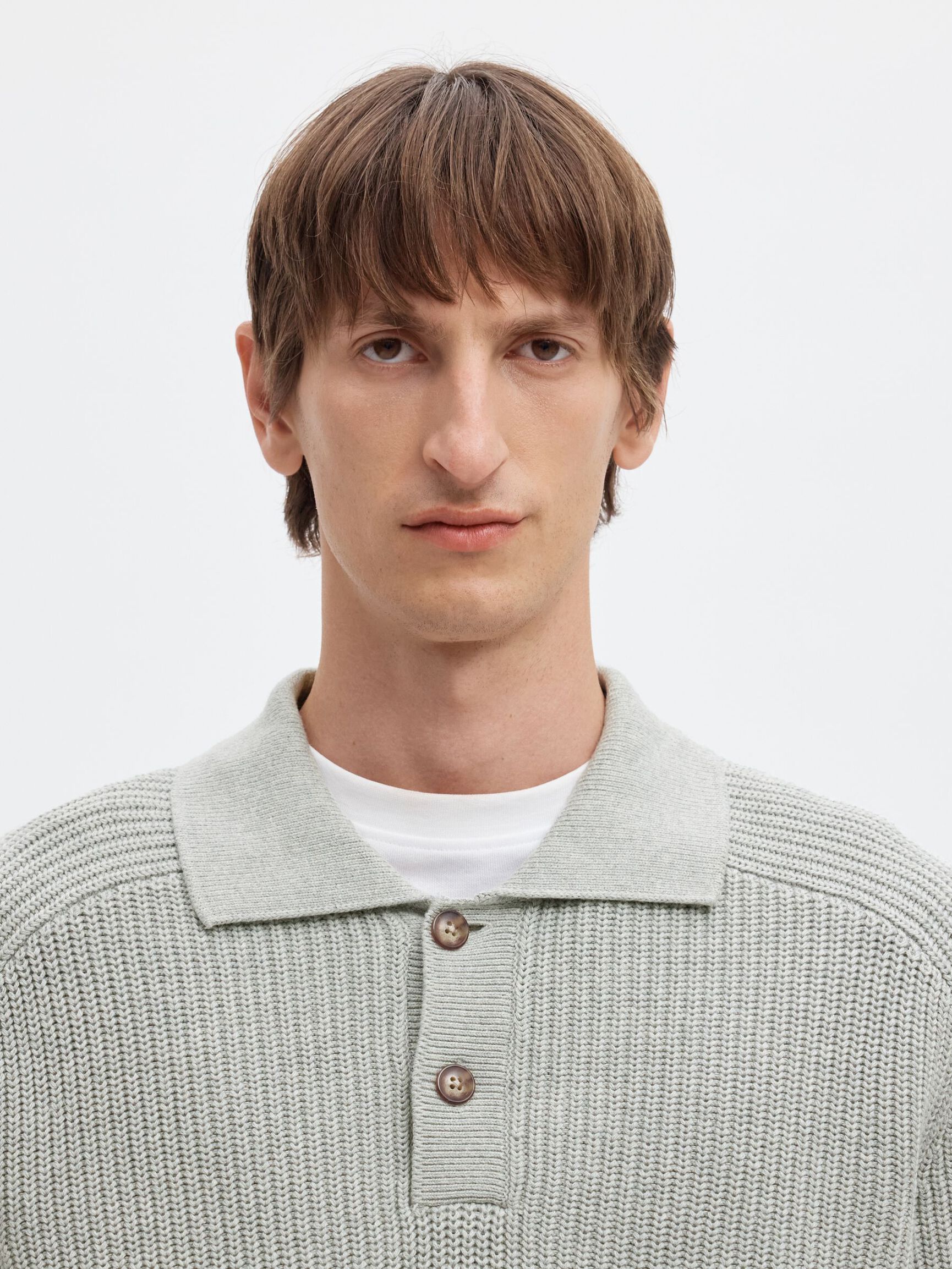 UZUN KOLLU TRIKO POLO ÖRGÜ POLO TIŞÖRT, Light Grey Melange, highres