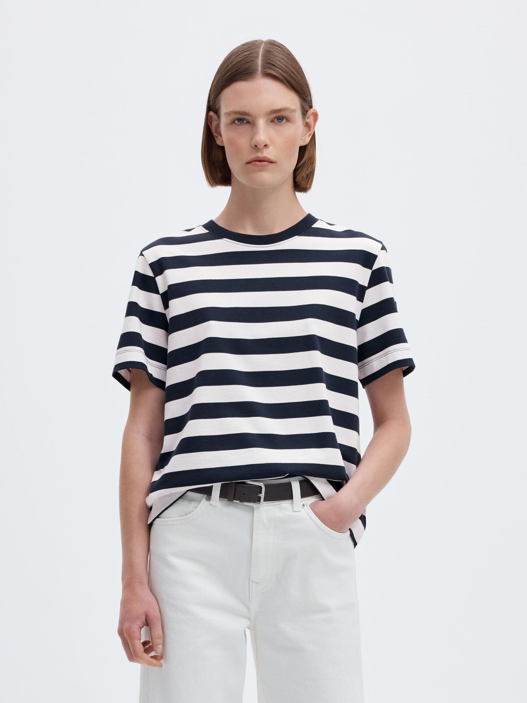 STRIPED BOXY FIT T-SHIRT, Dark Sapphire, highres