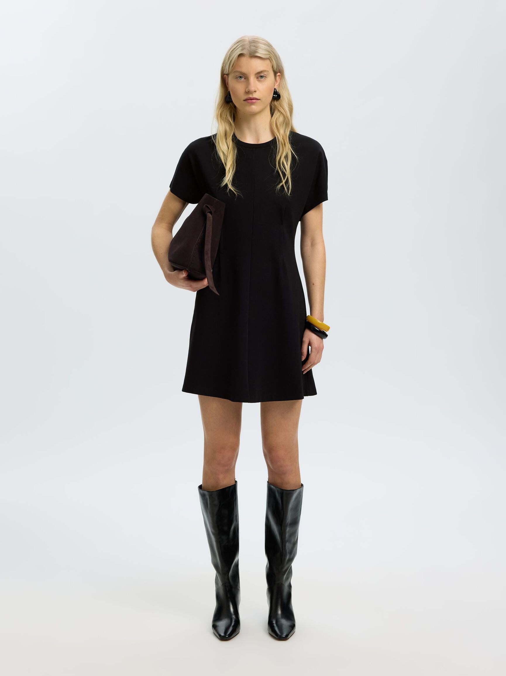 KISA KOLLU MINI ELBISE, Black, highres