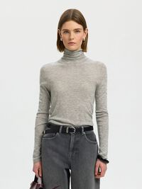 MERINO YÜN BALIKÇI YAKA, Light Grey Melange, highres