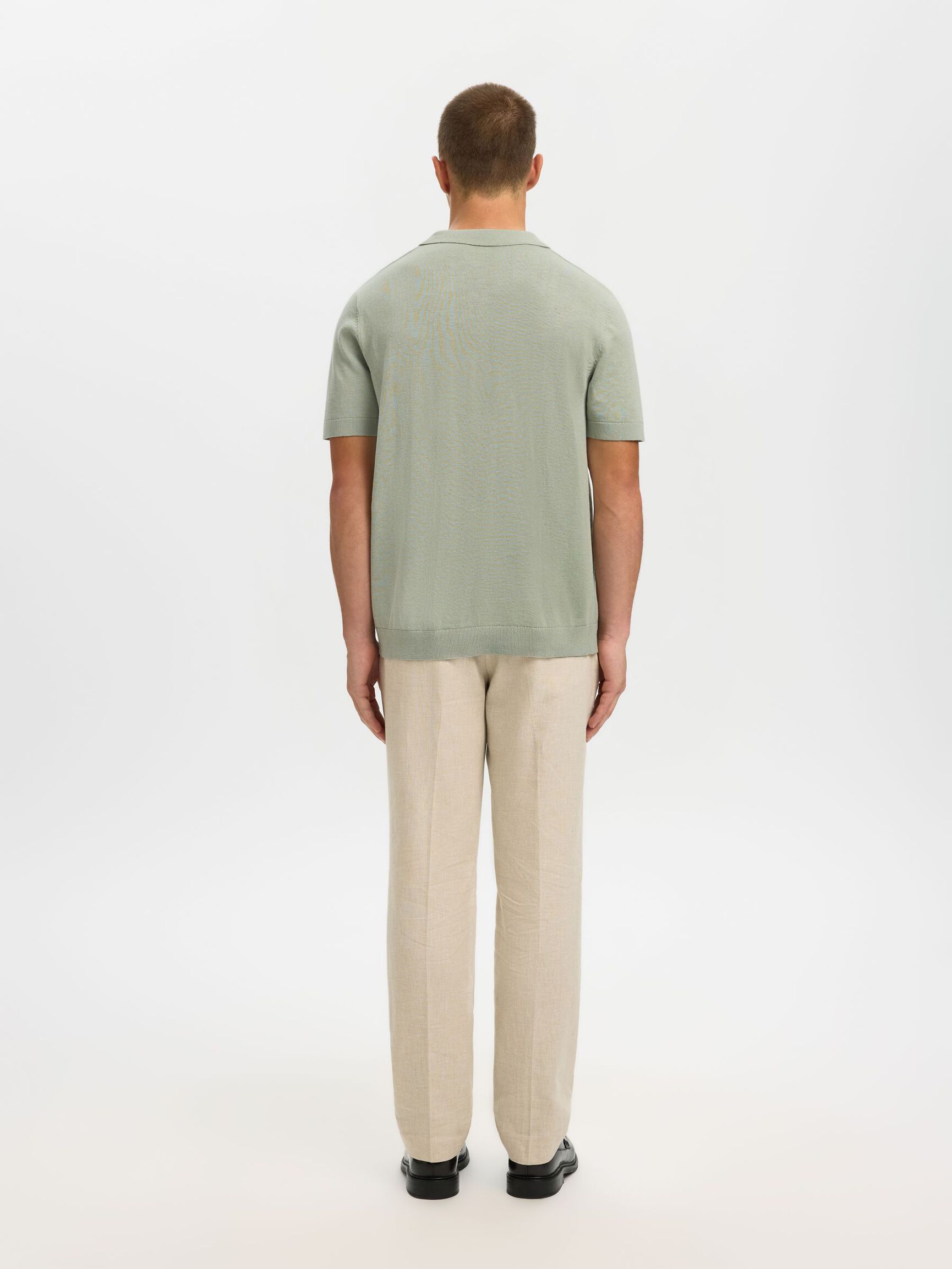 SHORT SLEEVED KNITTED POLO SHIRT, Aqua Gray, highres