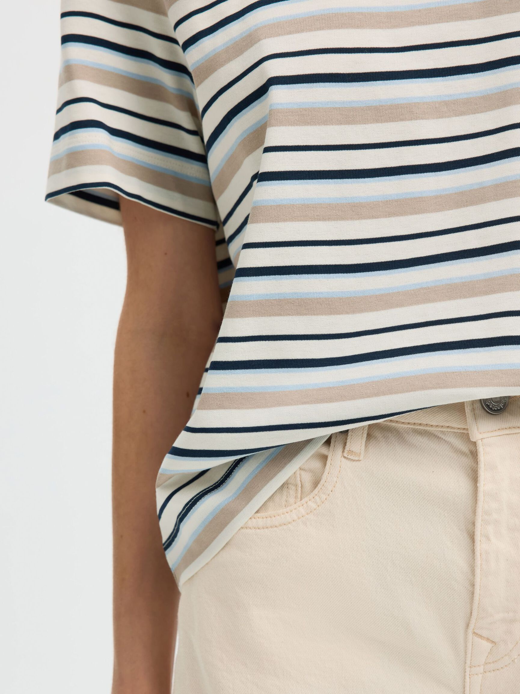 STRIPED BOXY FIT T-SHIRT, Cashmere Blue, highres
