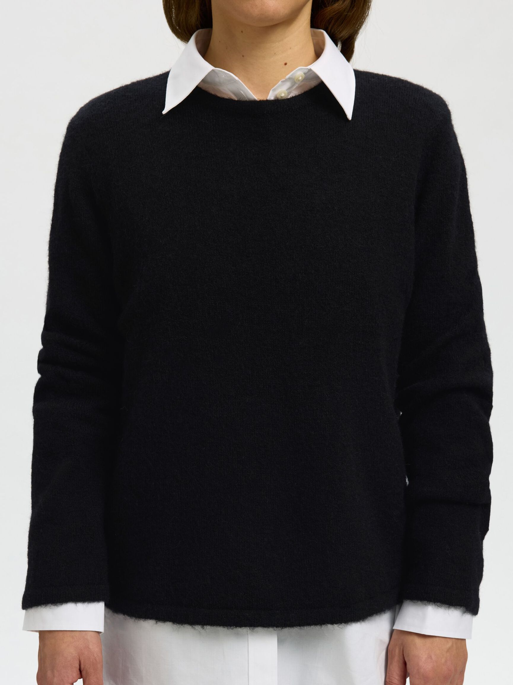 WOOL BLEND KNITTED PULLOVER, Black, highres