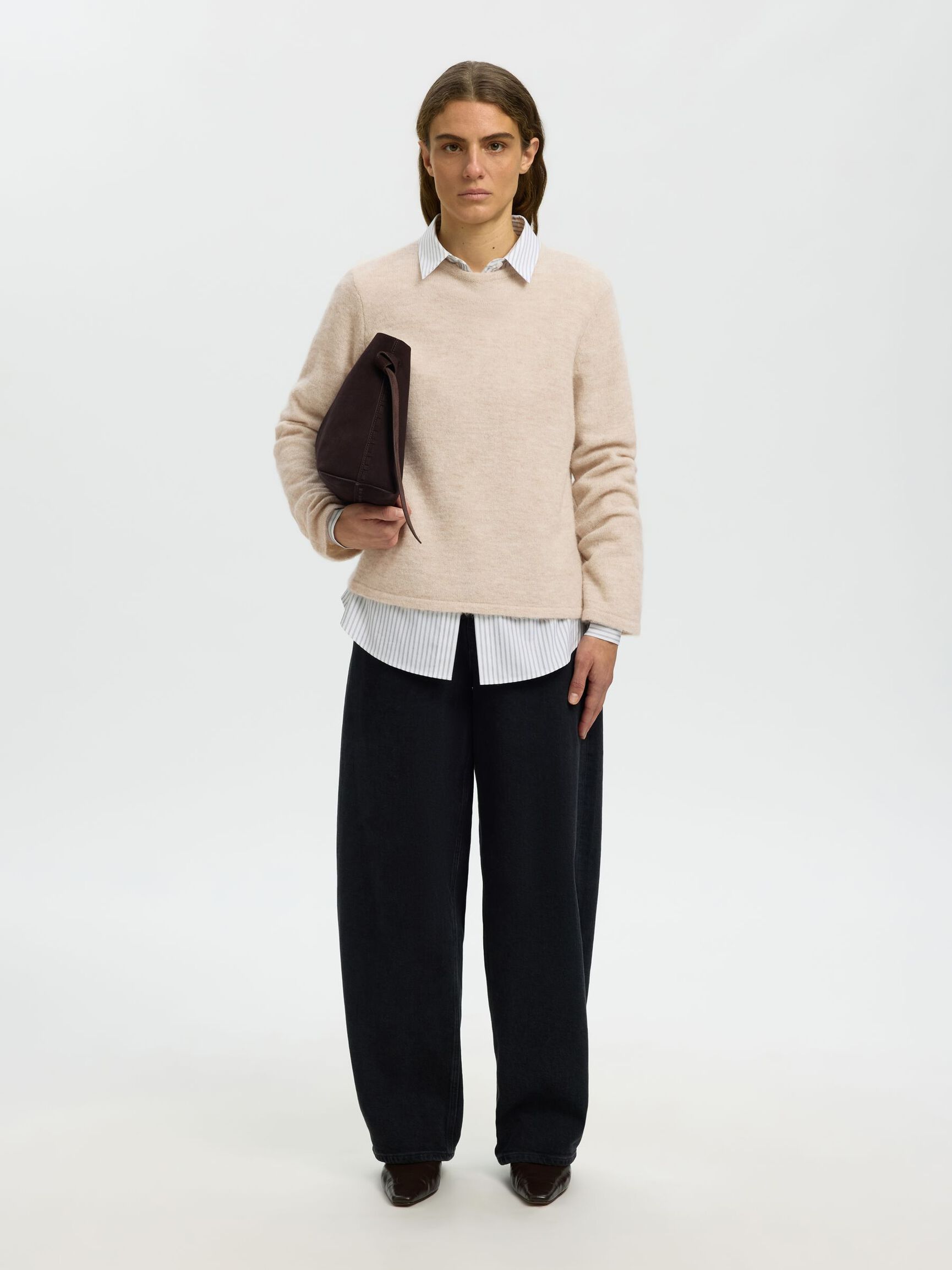 WOOL BLEND KNITTED PULLOVER, Birch, highres