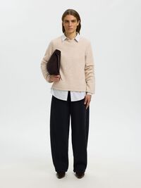 WOOL BLEND KNITTED PULLOVER, Birch, highres