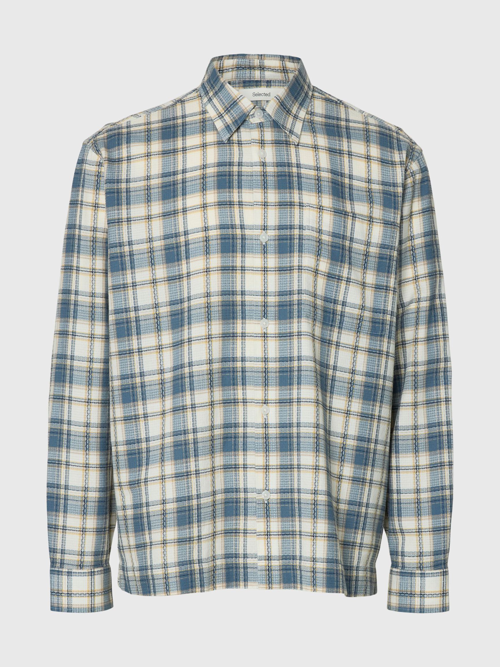 COTTON CHECKED SHIRT, Egret, highres