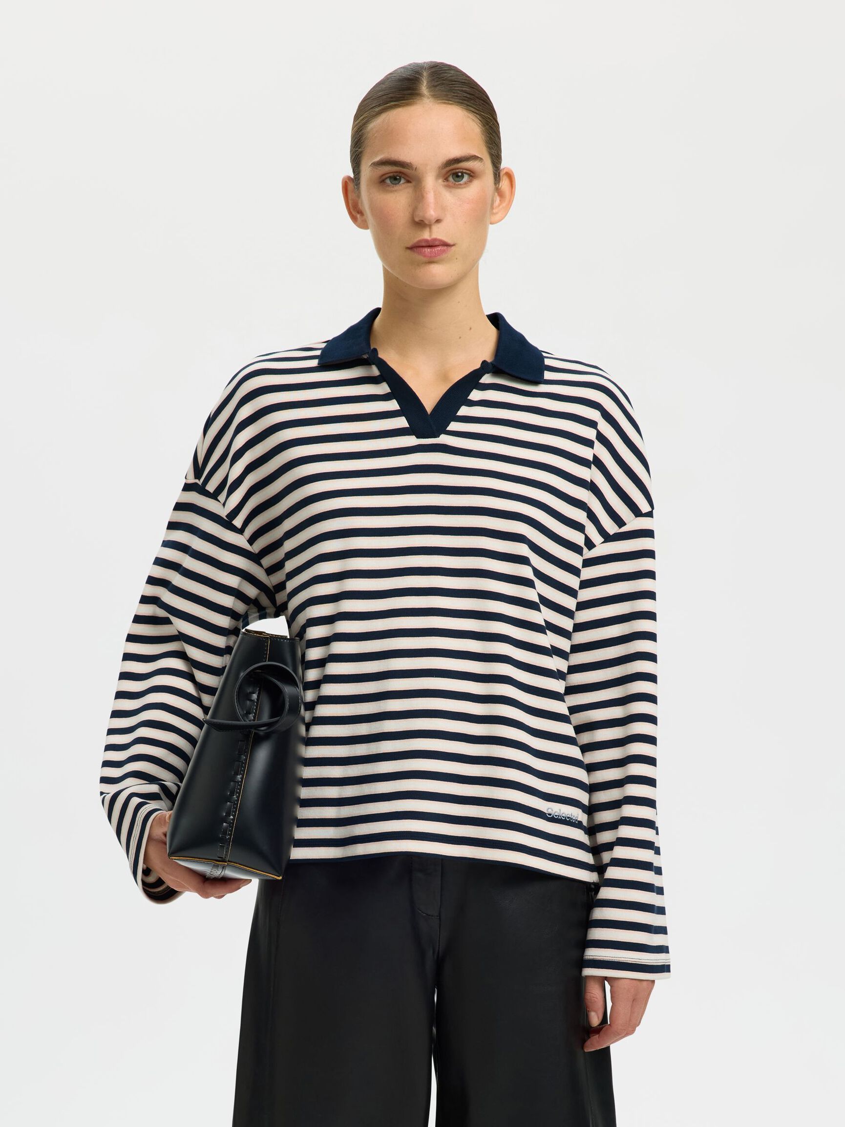 RELAXED FIT LONG-SLEEVED POLO, Dark Sapphire, highres