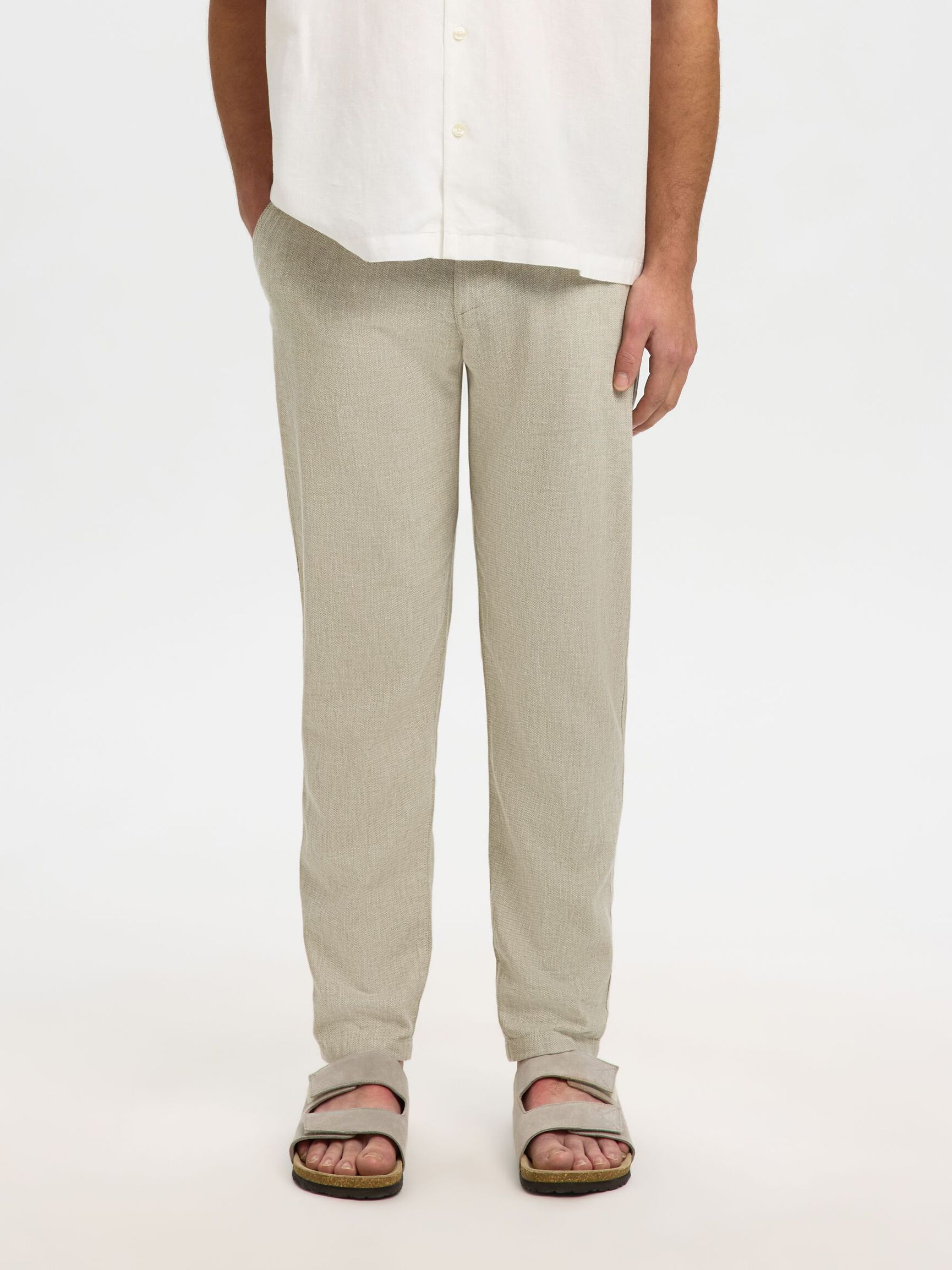 SLIM TAPERED LINEN BLEND TROUSERS, Vetiver, highres