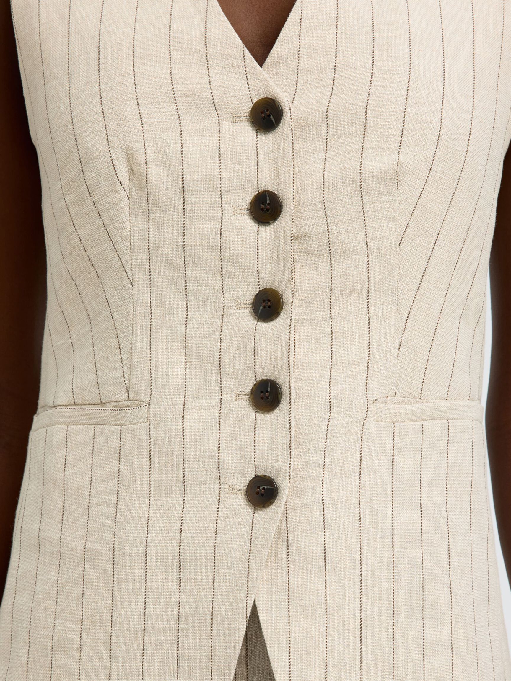 SLIM FIT KETEN KARIŞIMLI YELEK YELEK, White Pepper, highres