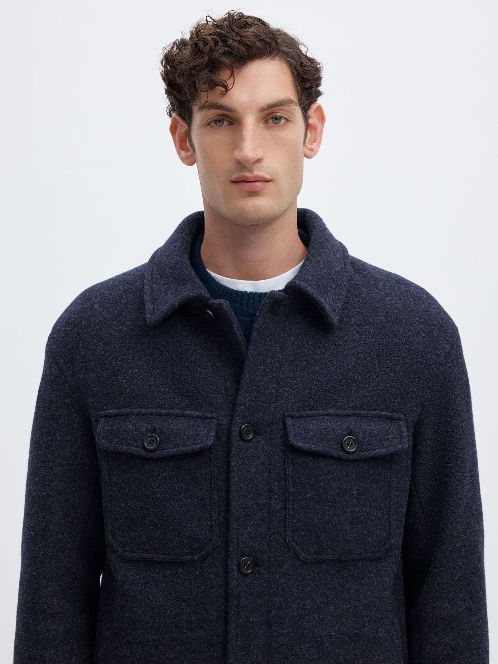 WOOL BLEND SHACKET, Sky Captain, highres