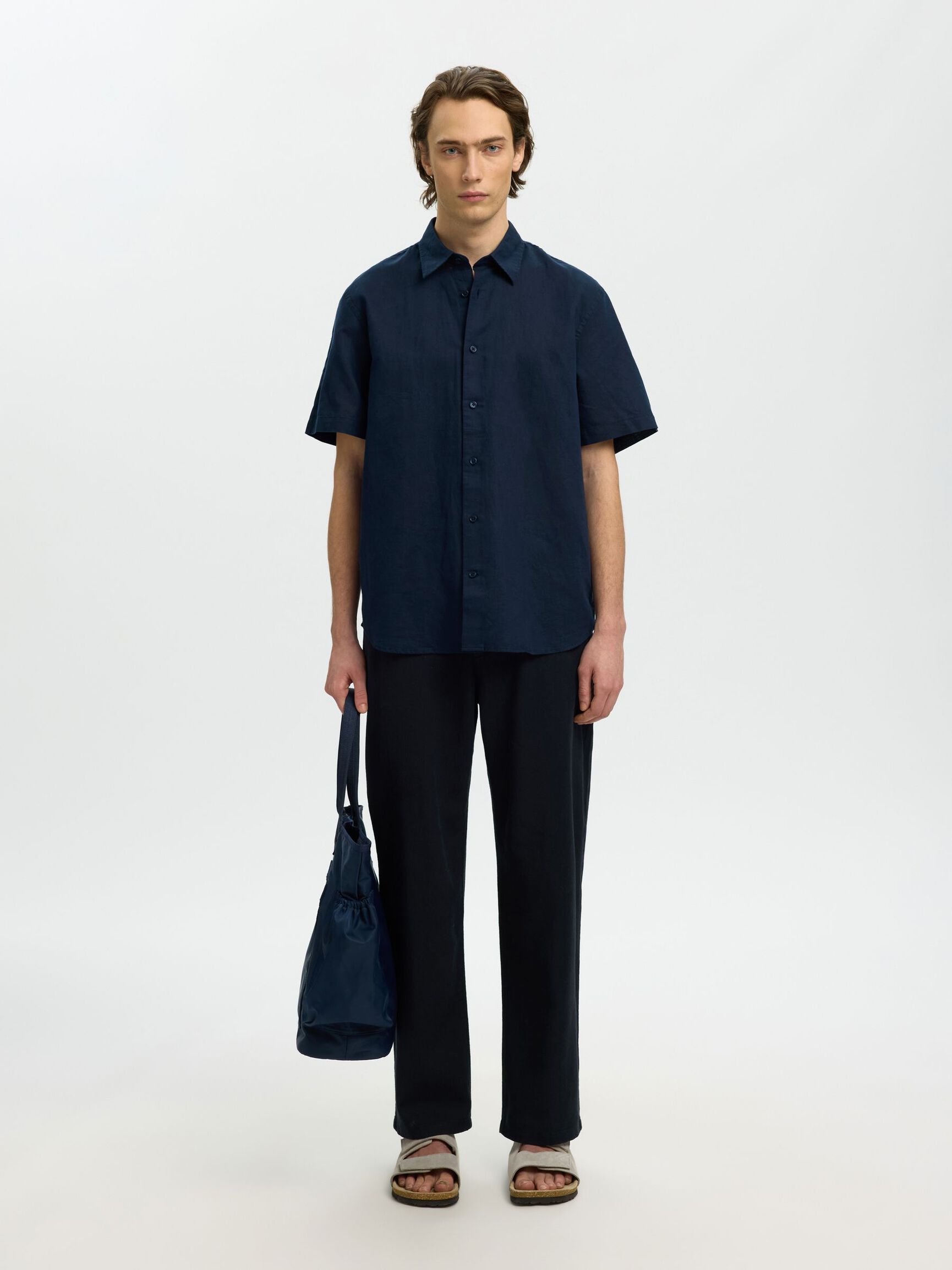 REGULAR FIT LINEN-BLEND SHIRT, Sky Captain, highres