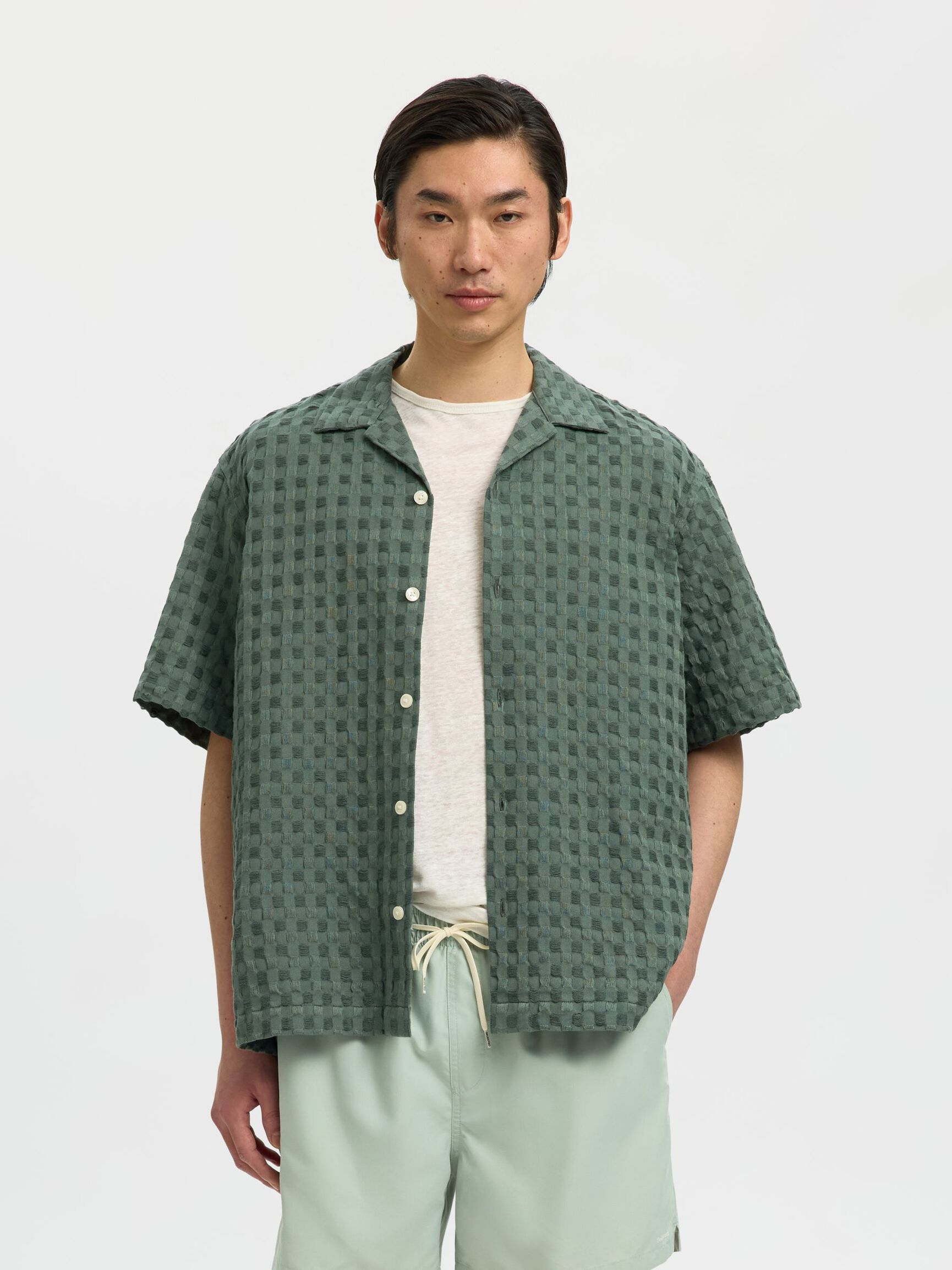 TEXTURED SHORT SLEEVED SHIRT, Balsam Green, highres