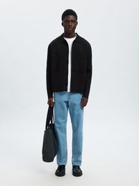 RELAXED FIT KNITTED CARDIGAN, Black, highres