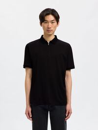 ZIPPER KNITTED POLO SHIRT, Black, highres