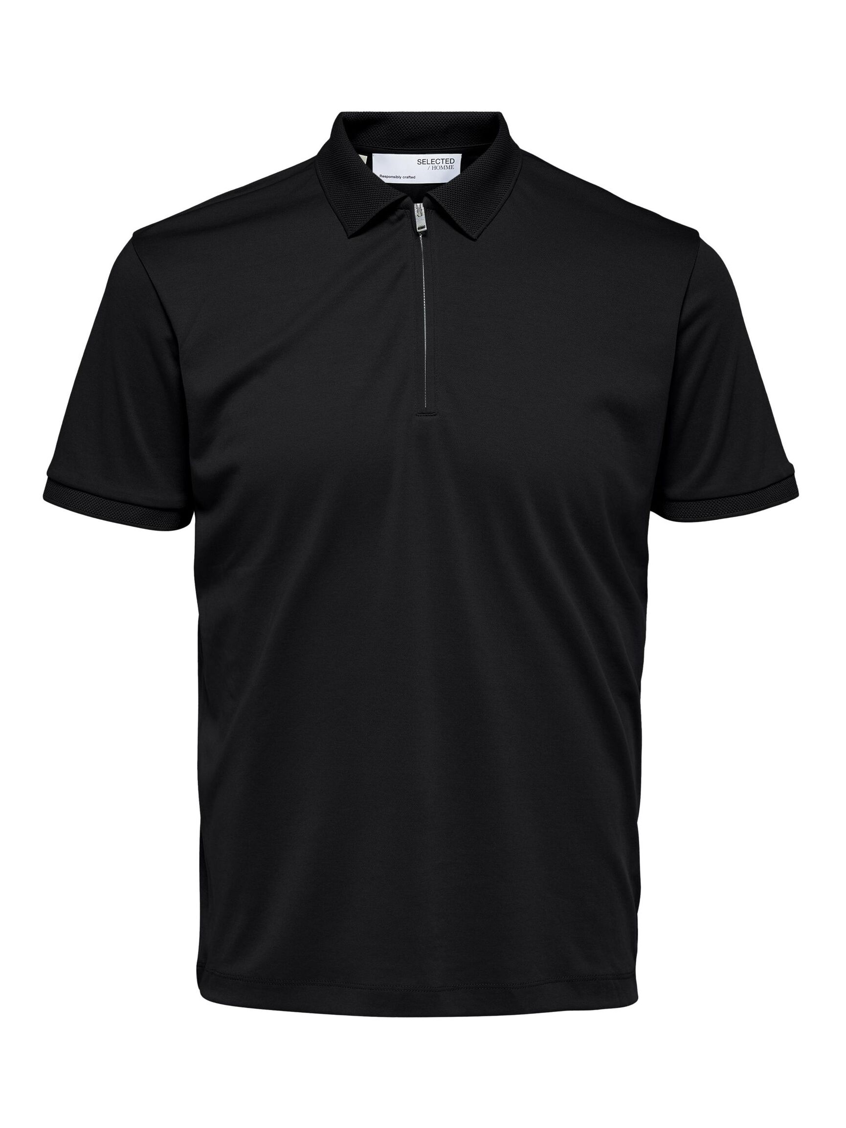 ZIPPER KNITTED POLO SHIRT, Black, highres