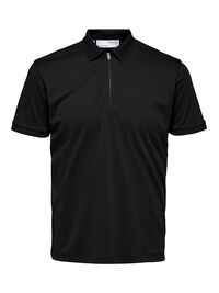 ZIPPER KNITTED POLO SHIRT, Black, highres