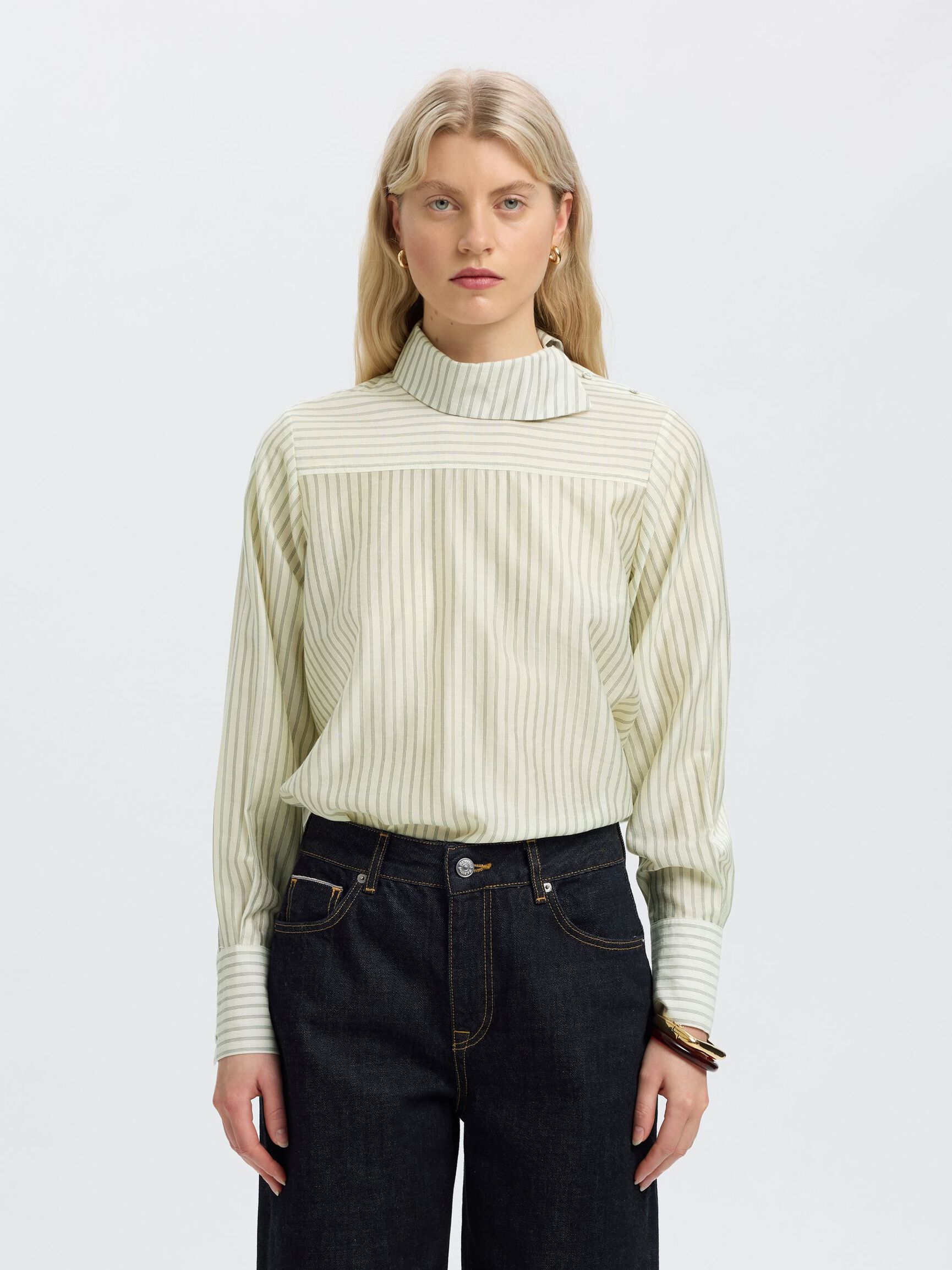 RELAXED FIT UZUN KOLLU BLUZ BLUZ, Egret, highres