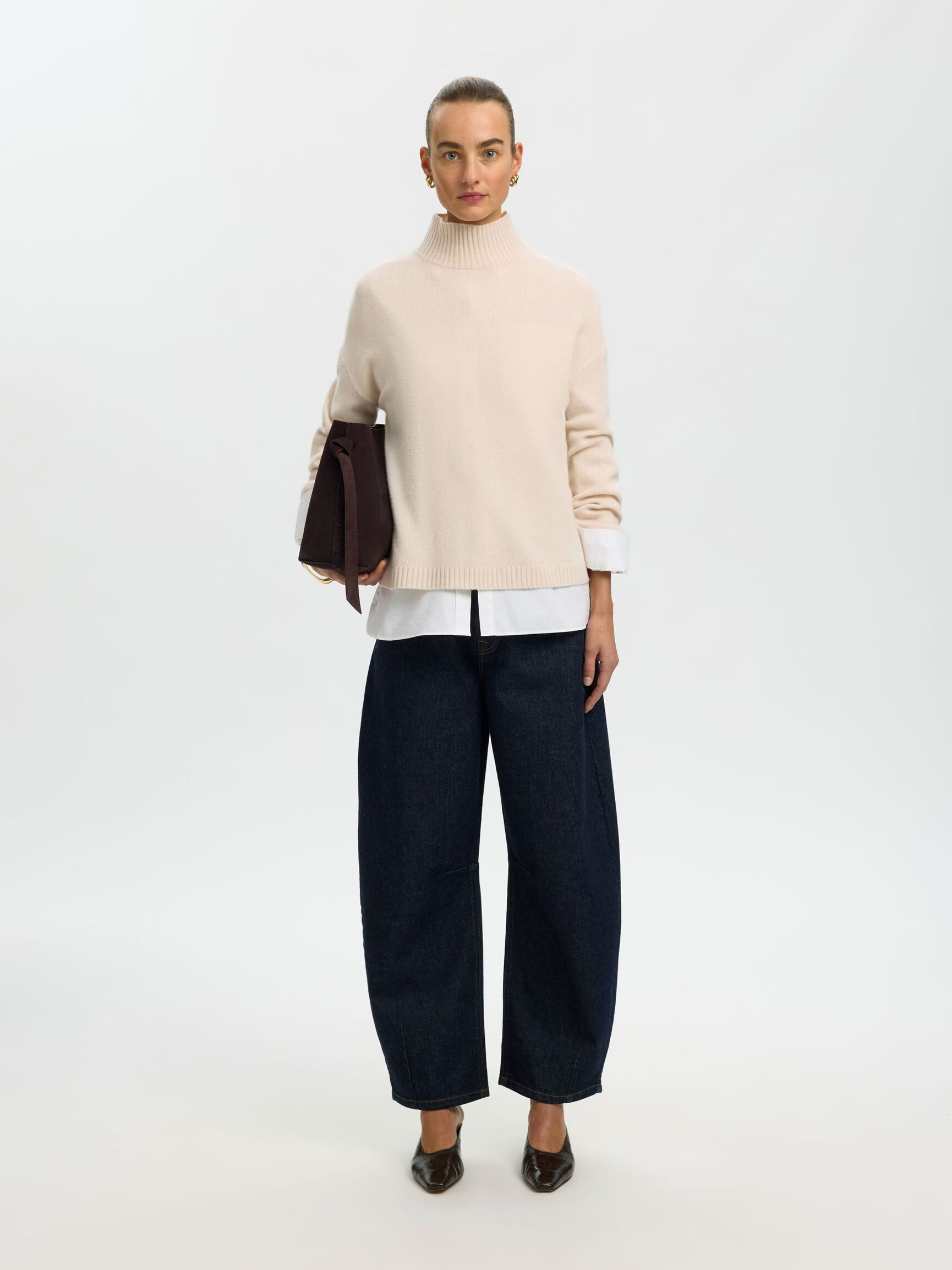 CASHMERE BLEND PULLOVER, Snow White, highres